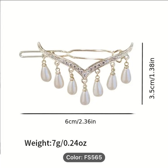 Gold Pearl Drop Barrett Hair Accessory - Picture 8 of 8